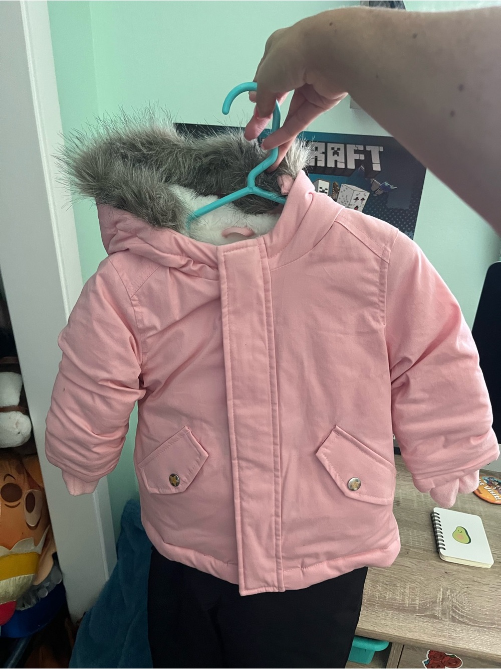 Cat & Jack Pink Toddler Jacket with White Faux Fur Lining